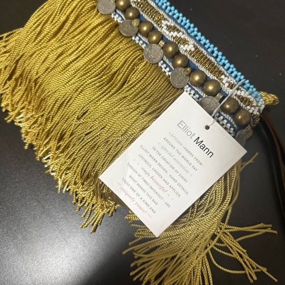 Elliot Mann Elegant Beaded Fringe Clutch - Gold and Blue - Picture 7 of 7